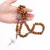 Jesus on the Holy Cross Wood Beaded Rosary w/ Saint Benedict Medal