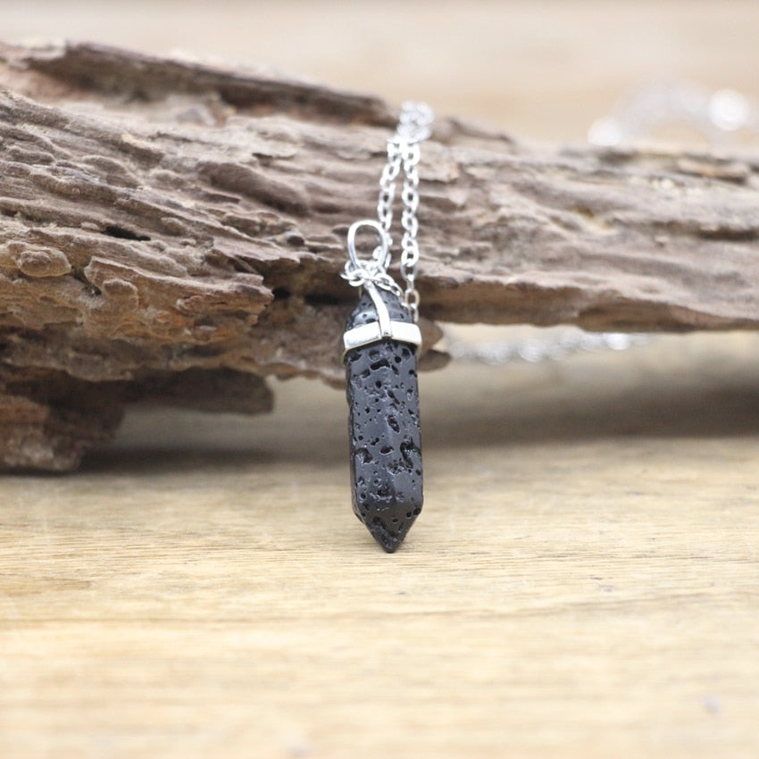 Natural Stone Hexagonal Point Pendant Necklace