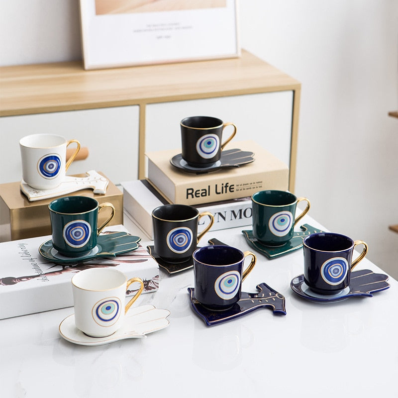 Evil Eye Luxury Coffee Cup Saucer Set