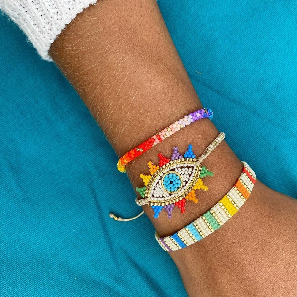 Evil Eye Rainbow Beaded Bracelet