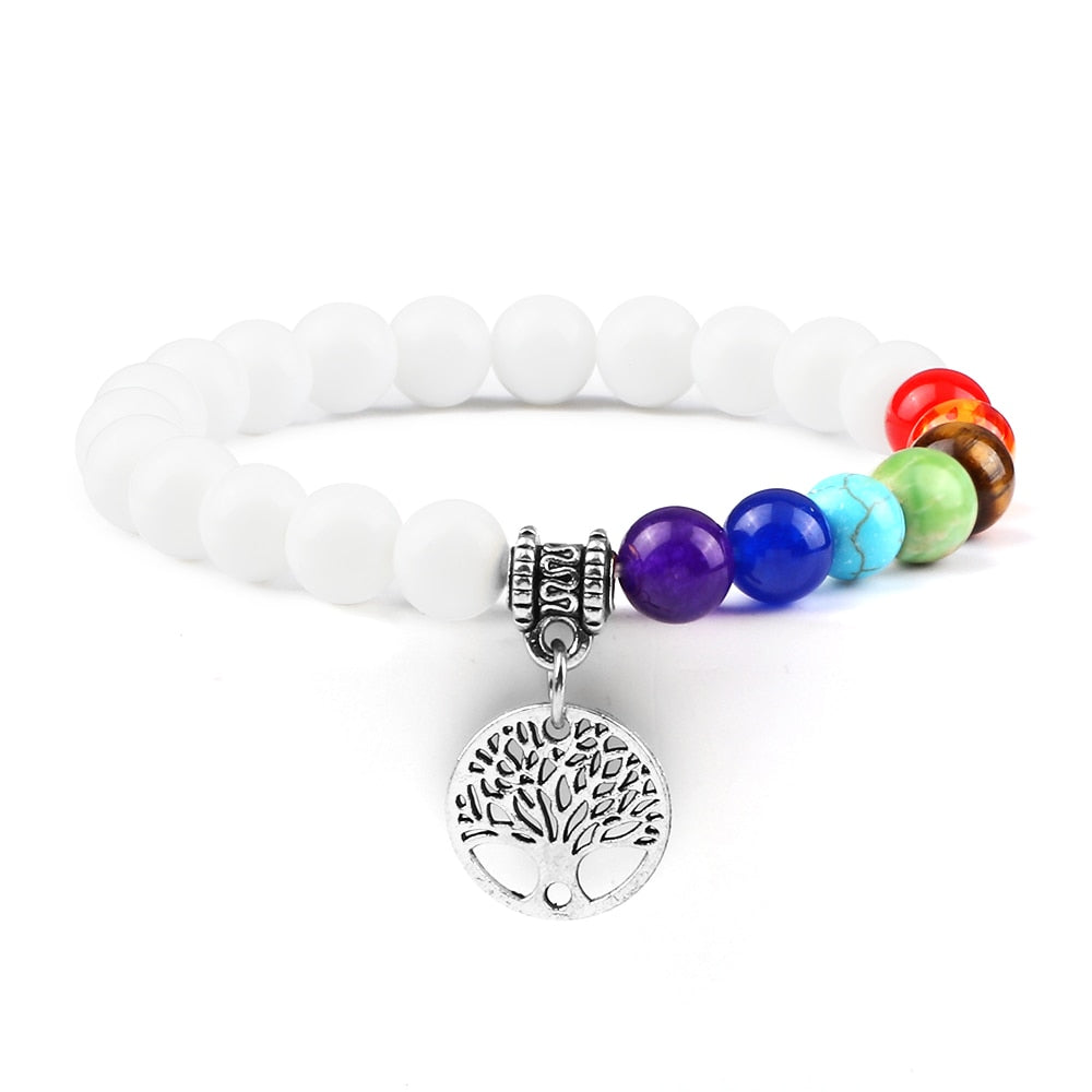 7 Chakra Stones Bracelet w/ Tree of Life Pendant