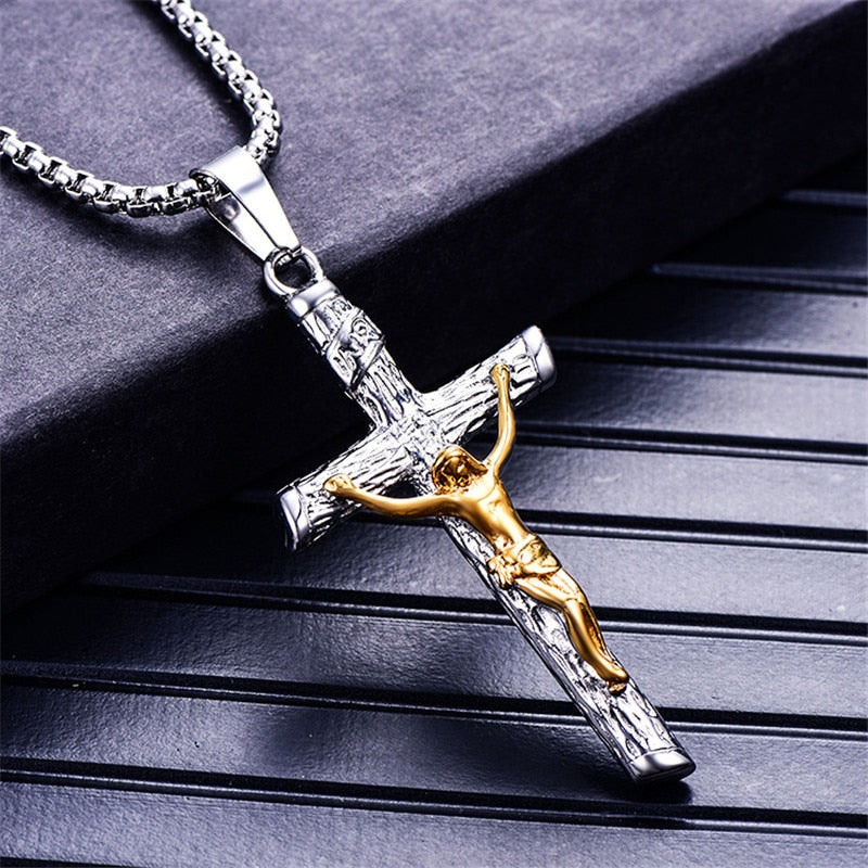 INRI Jesus on the Holy Cross Crucifix Pendant Necklace (High Quality 316L Stainless Steel)