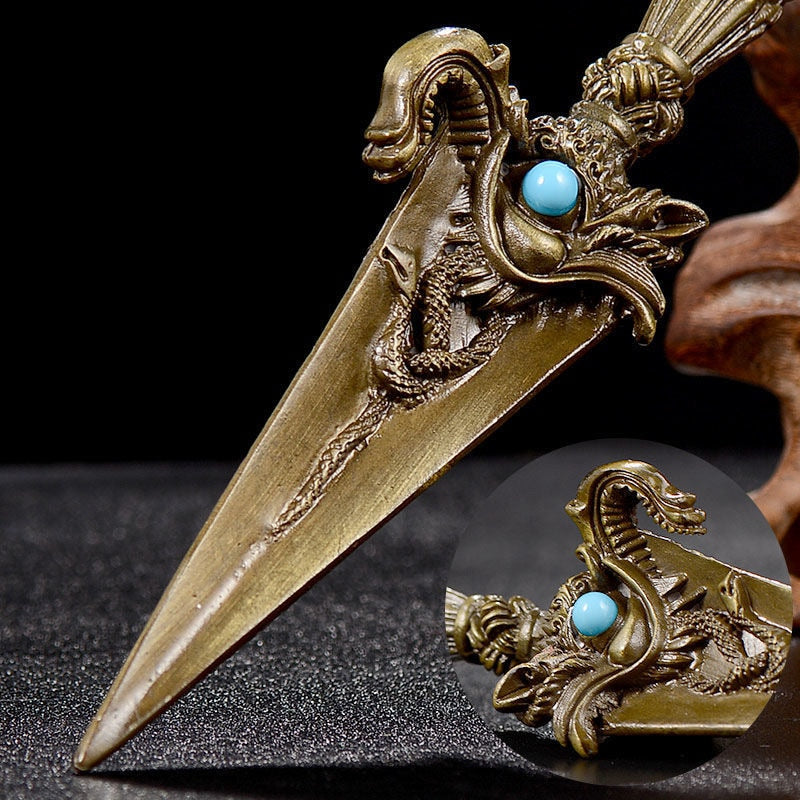 Tantric Buddhist Bronze Dagger with Inlaid Gem Stone