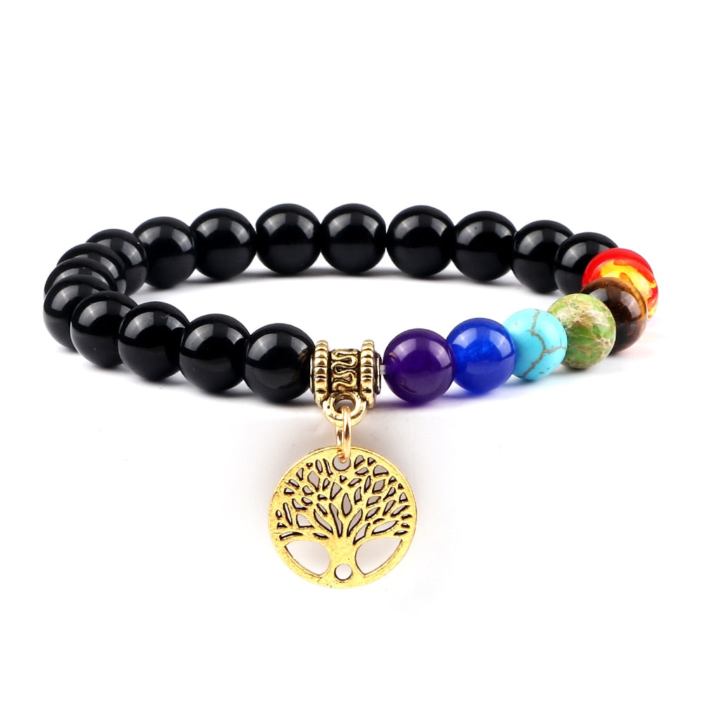 7 Chakra Stones Bracelet w/ Tree of Life Pendant