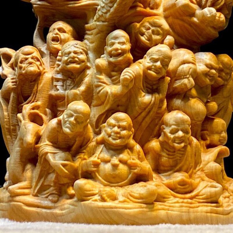 Thuja Wood Eighteen Arhat Buddha Statue - Hand Carved