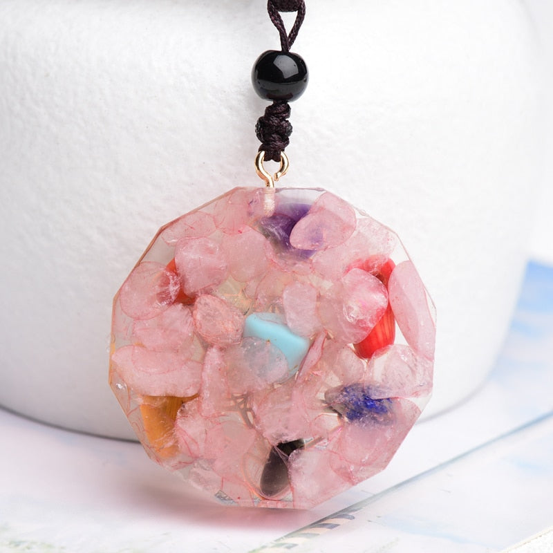 Rose Quartz Crystal Orgone Pendant Necklace w/ Metatron's Cube