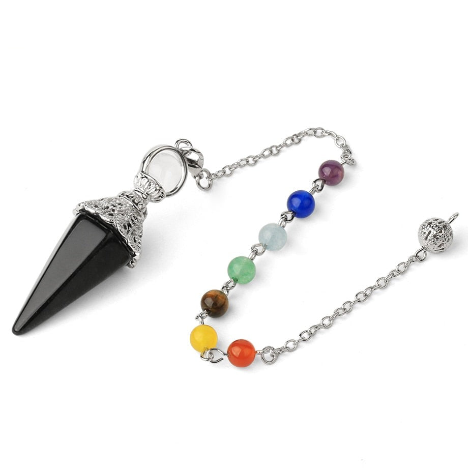 Natural Stone Pendulum for Dowsing & Divination with 7 Chakra Chain