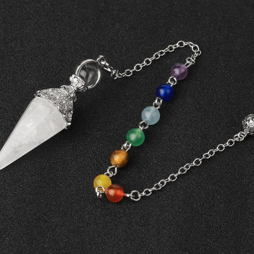 Natural Stone Pendulum for Dowsing & Divination with 7 Chakra Chain