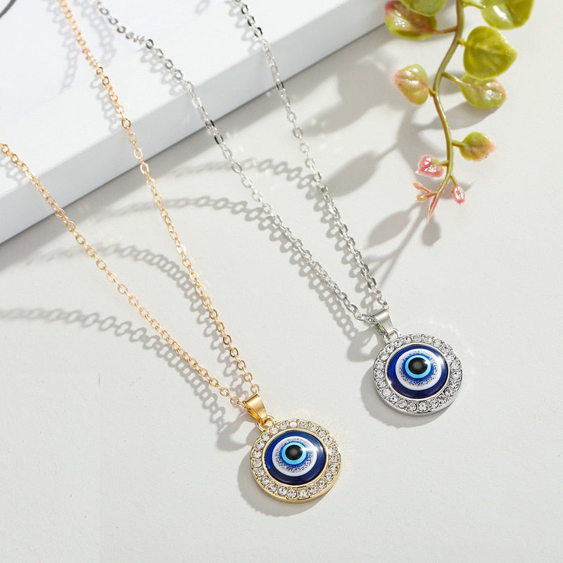 Evil Eye Crystal Pendant Necklace