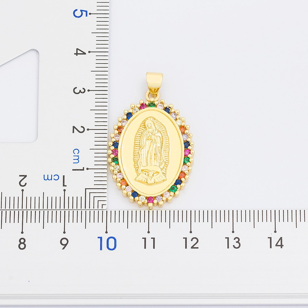 Virgin Mary Rainbow Crystals Pendant Necklace