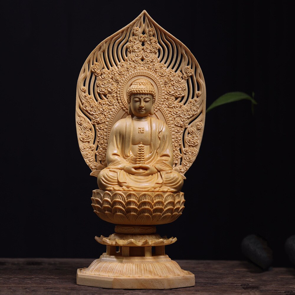 Sakyamuni Buddha Hand Carved from Solid Wood