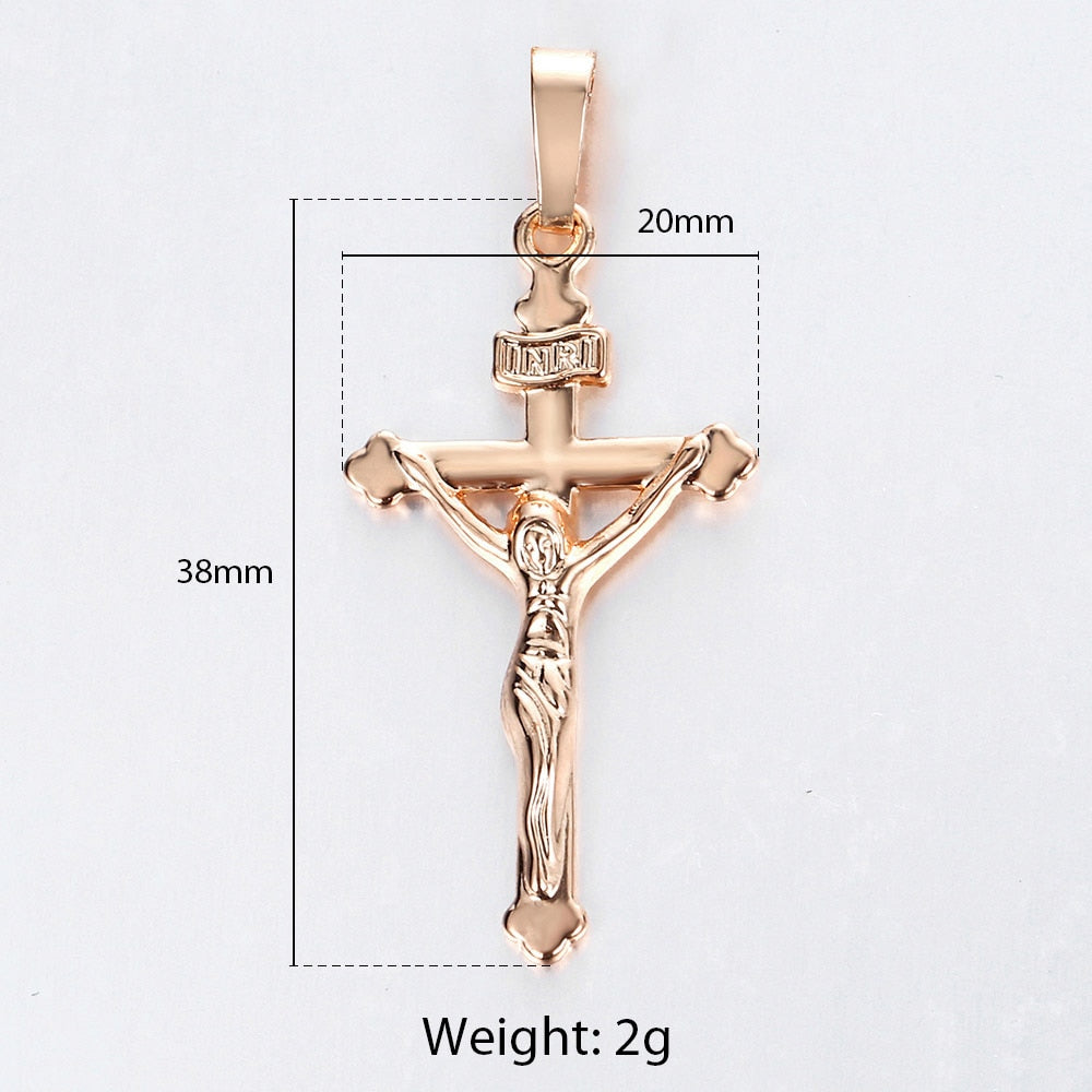 Jesus on the Holy Cross Pendant Necklace in Rose Gold Colour