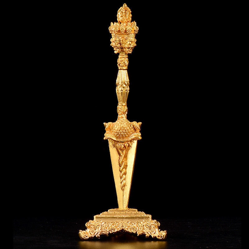 Gold Tantric Buddhist Dagger (Phurpa) w/ Inlaid Gem