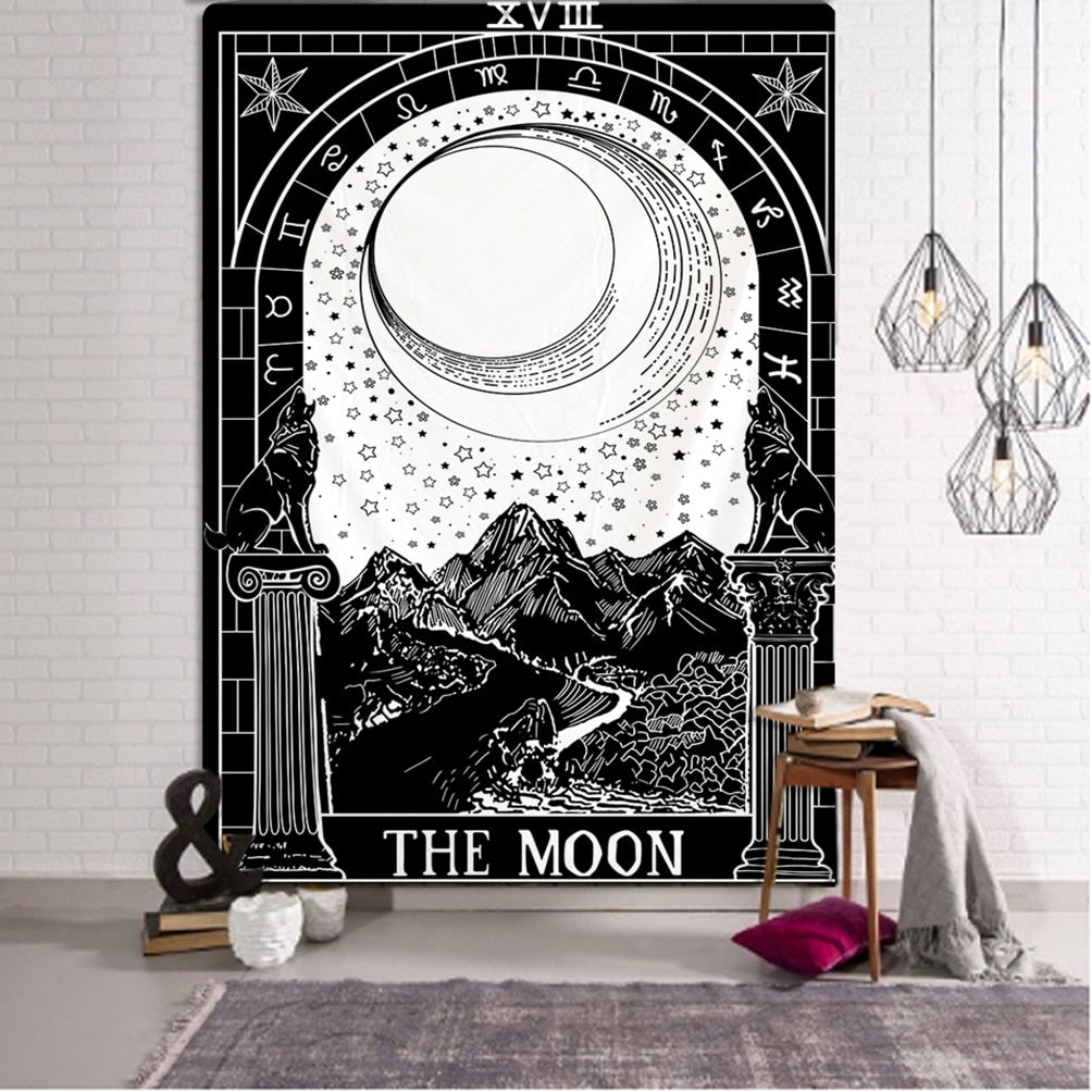 The Moon Tarot Tapestry Black & White