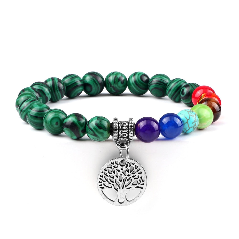 7 Chakra Stones Bracelet w/ Tree of Life Pendant