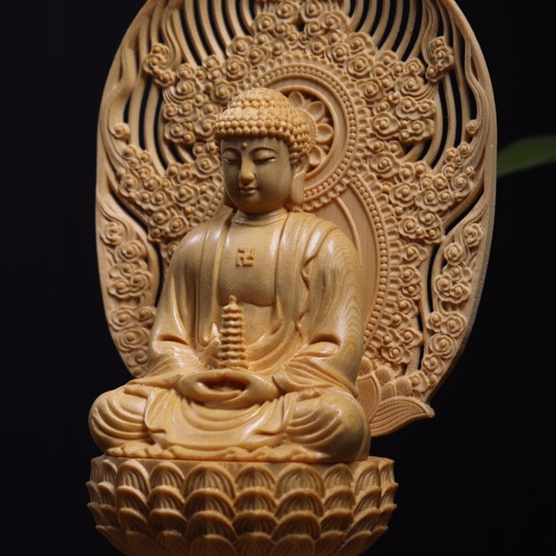 Sakyamuni Buddha Hand Carved from Solid Wood