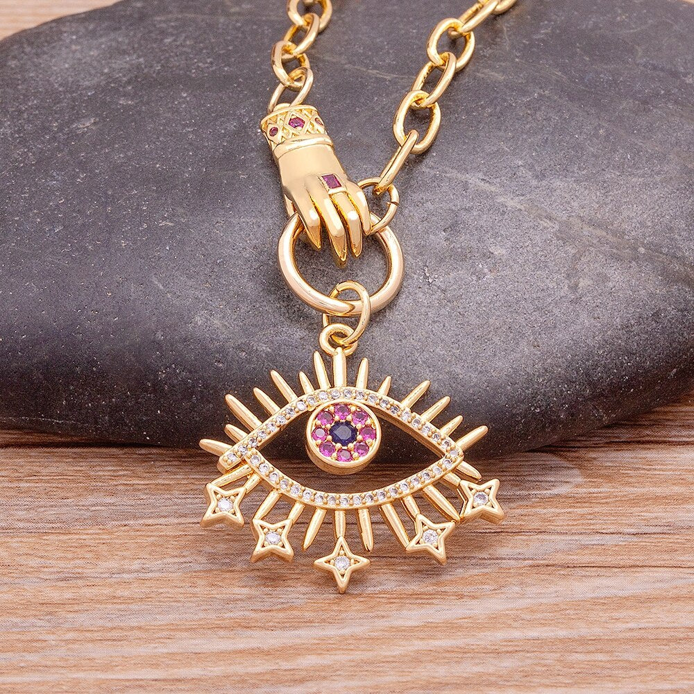 Sacred Eye & Hand Pendant Necklace