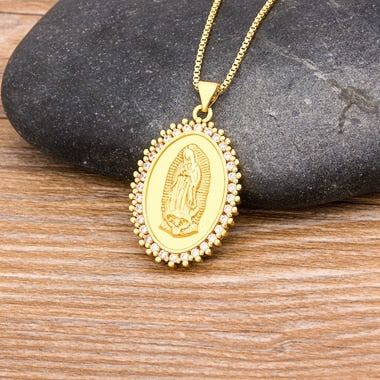 Virgin Mary Crystal Pendant Necklaces