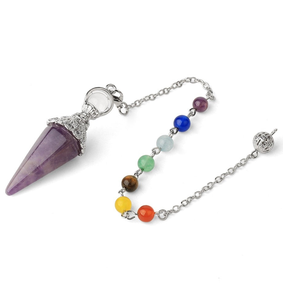 Natural Stone Pendulum for Dowsing & Divination with 7 Chakra Chain