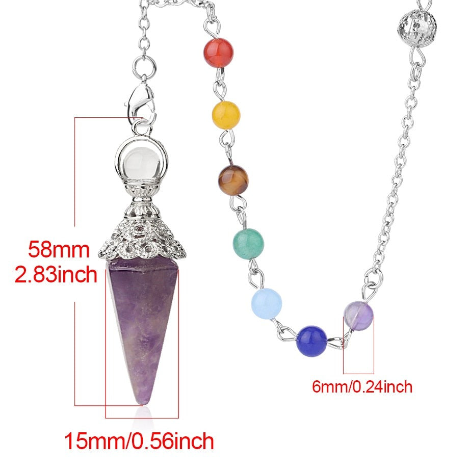 Natural Stone Pendulum for Dowsing & Divination with 7 Chakra Chain