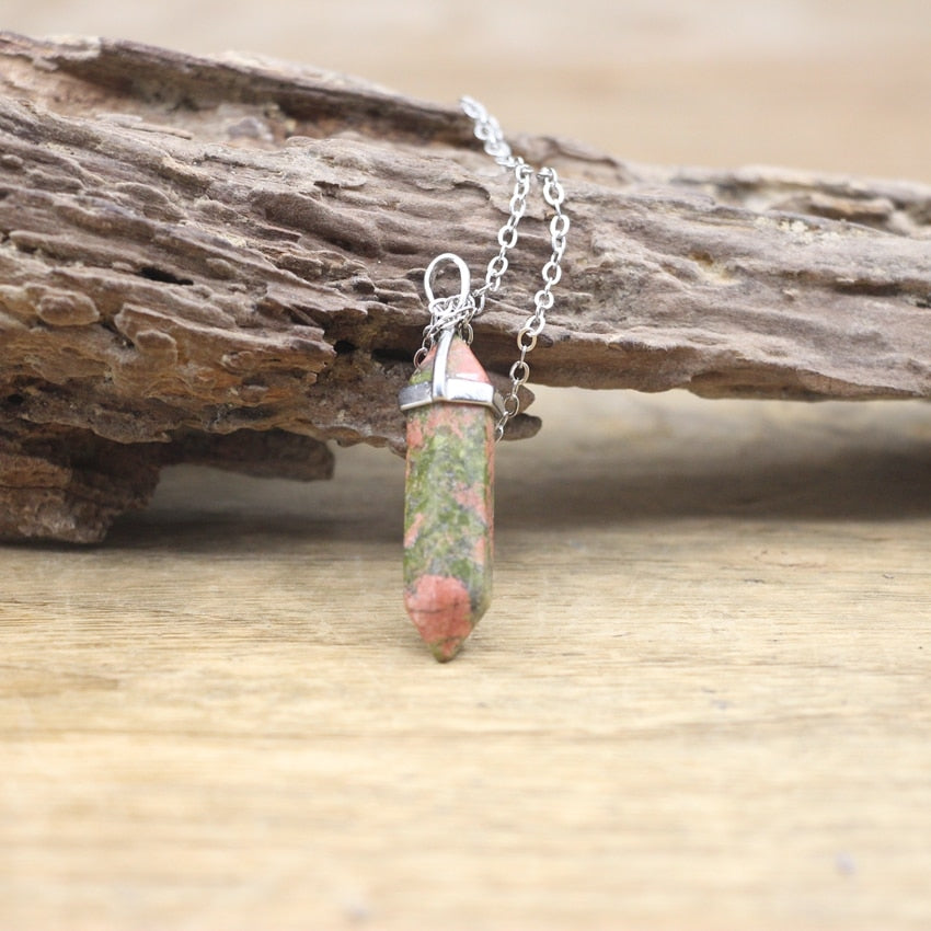 Natural Stone Hexagonal Point Pendant Necklace