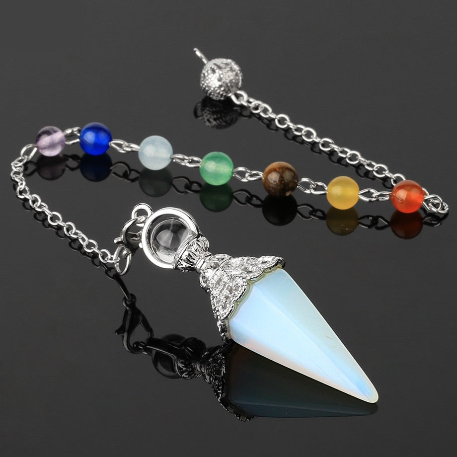 Natural Stone Pendulum for Dowsing & Divination with 7 Chakra Chain