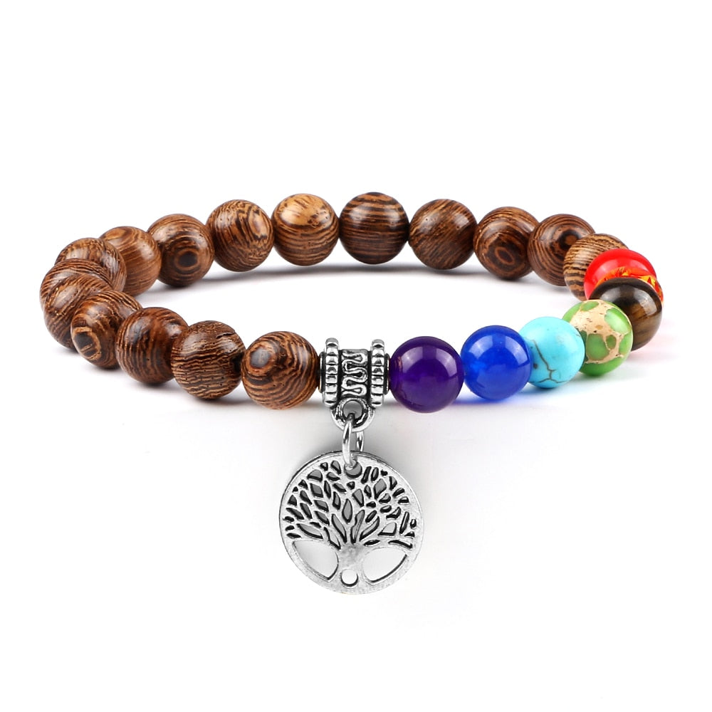 7 Chakra Stones Bracelet w/ Tree of Life Pendant