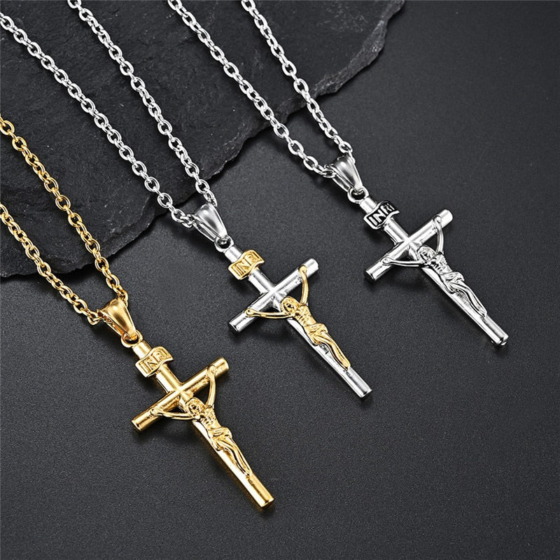 Jesus on the Holy Cross INRI Pendant Necklace