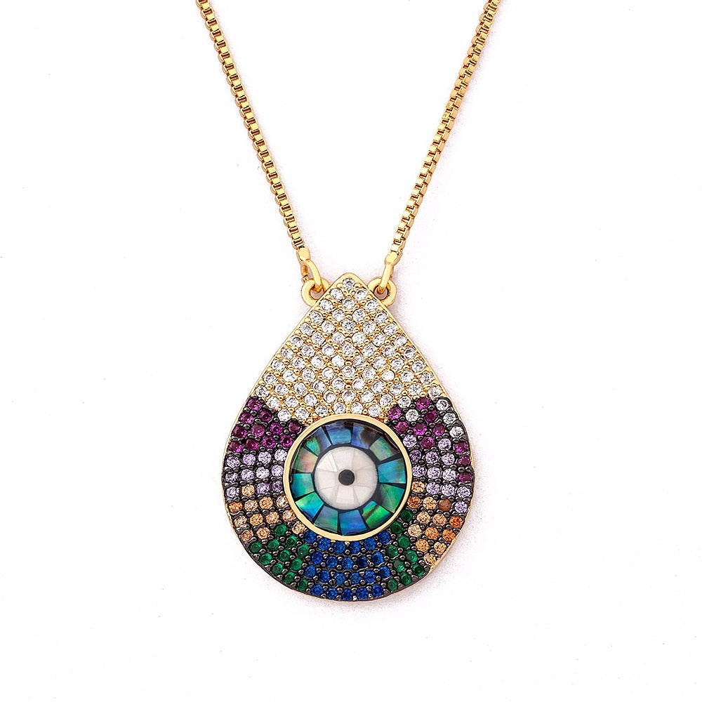 Evil Eye Water Drop Crystal Pendant Necklace