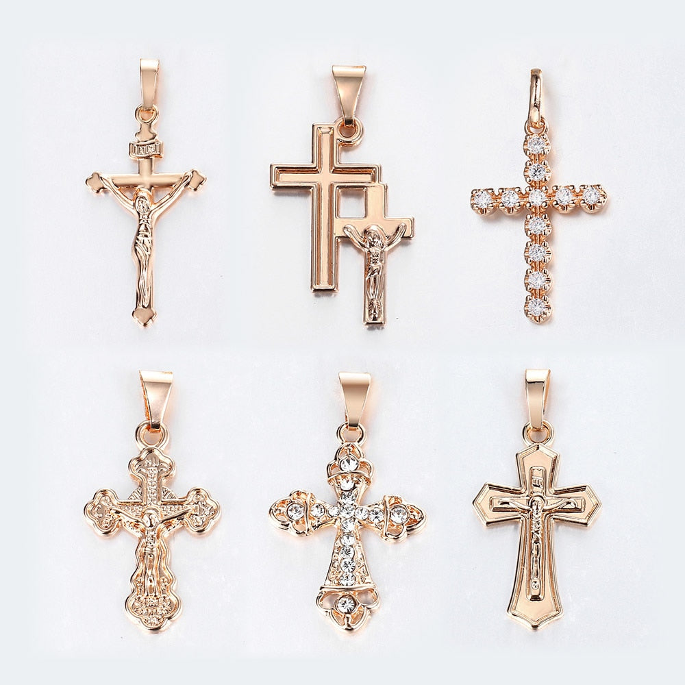 Jesus on the Holy Cross Pendant Necklace in Rose Gold Colour