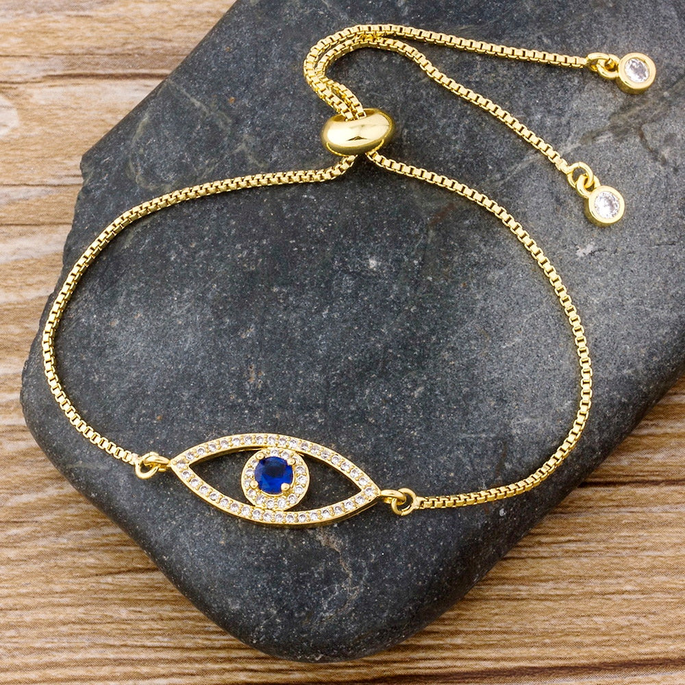 Stone Embezzled Evil Eye Charm Bracelet