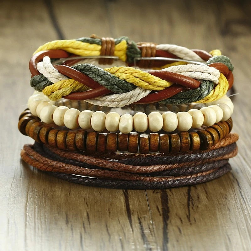 Braided Wrap Leather Bracelets for Men 4Pcs/Set