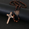 Jesus on the Holy Cross Wooden Rosary with Saint Benedict Medal