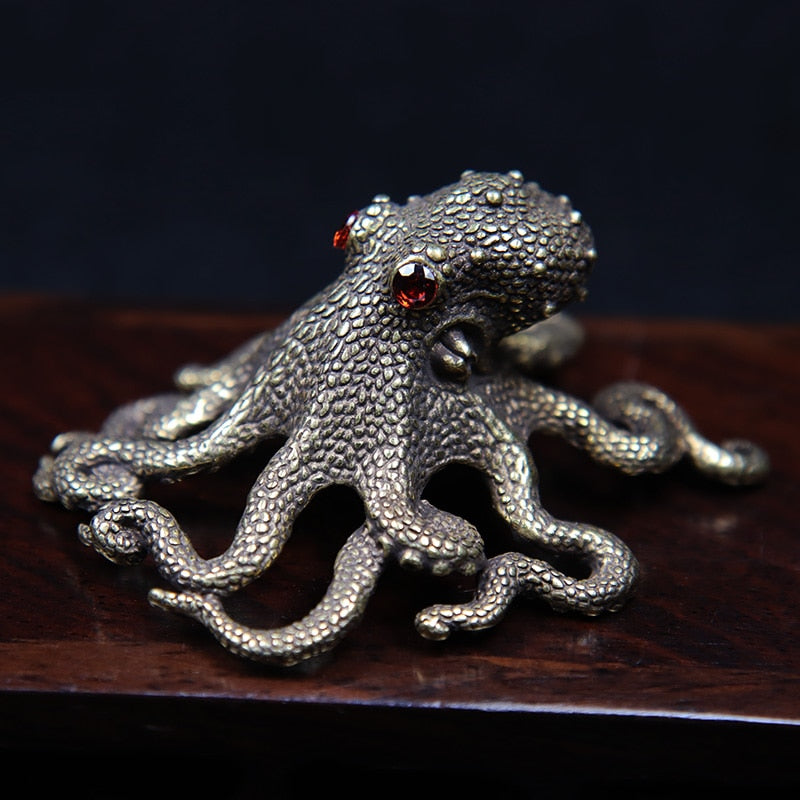 Brass Octopus Statue Incense Holder with Red Eyes