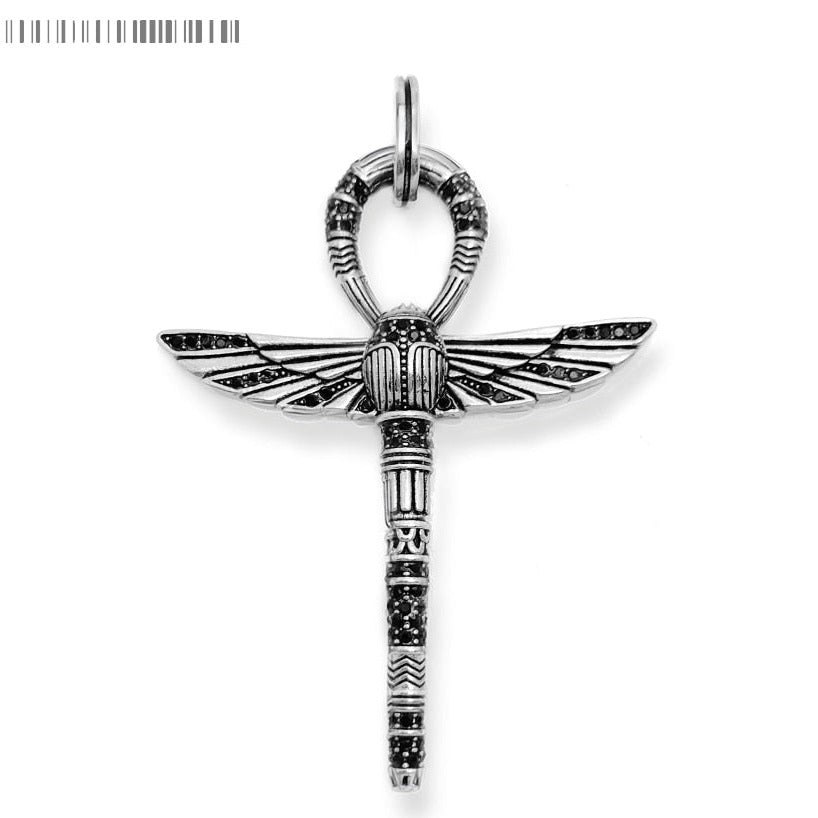 Silver Ankh Cross Pendant With Scarab