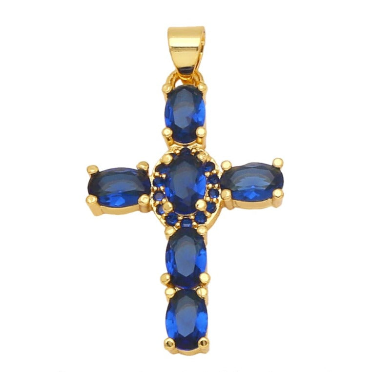 Natural Gemstone Cross Pendant