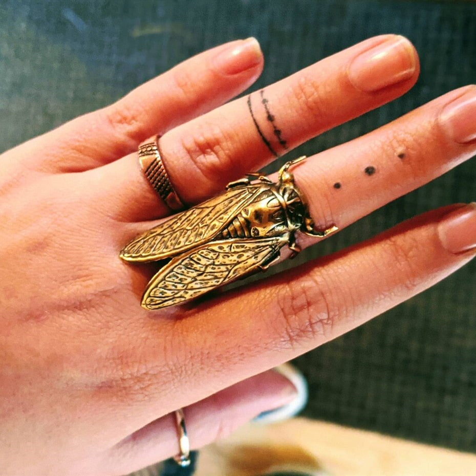 Large Brass Cicada Ring - Adjustable