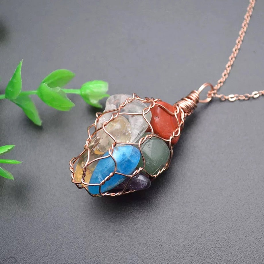 7 Chakras Crystal Pendant Necklace