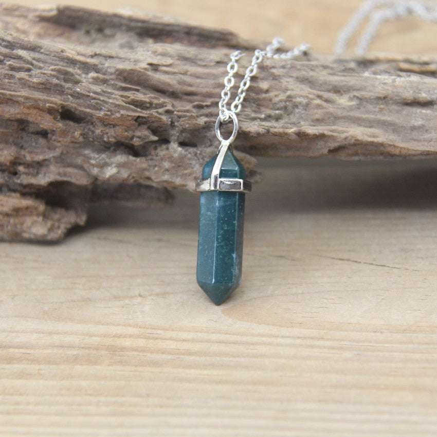 Natural Stone Hexagonal Point Pendant Necklace