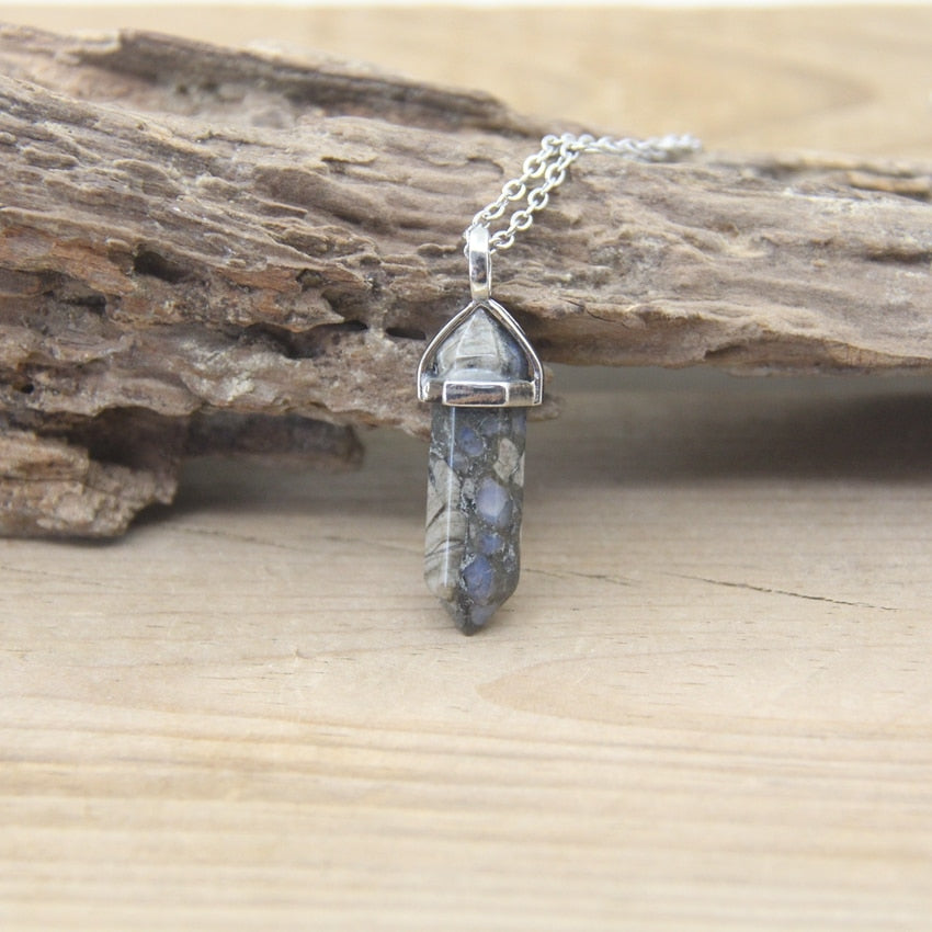 Natural Stone Hexagonal Point Pendant Necklace