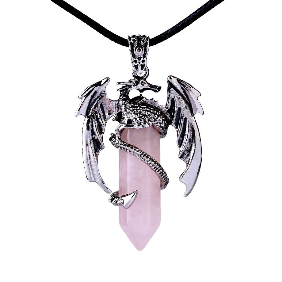 Dragon Pendant Necklace with Natural Gem Stone