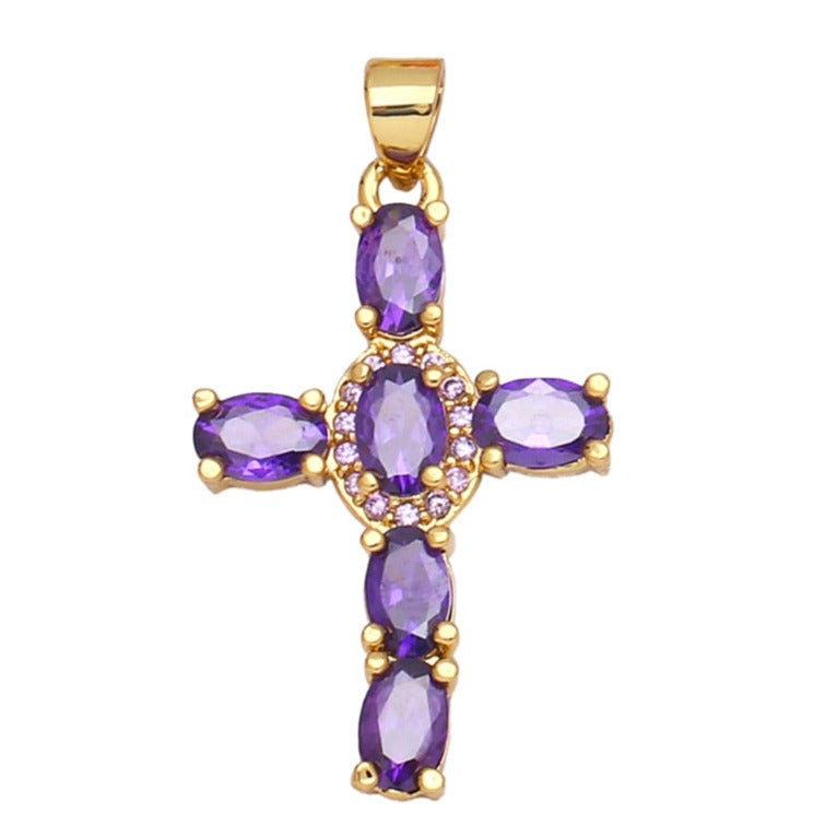 Natural Gemstone Cross Pendant