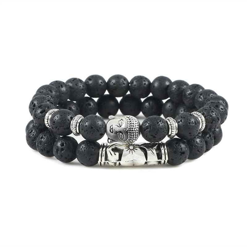 Buddha Head Bracelet Handmade from Natural Stone 2pc/set