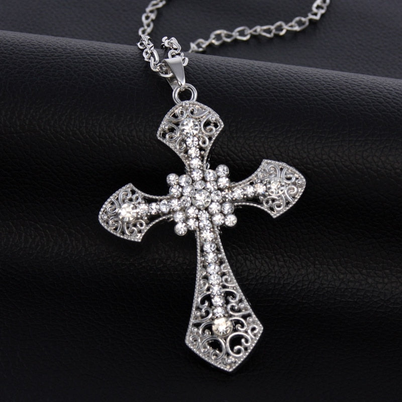 Large Crystal Cross Pendant Necklace