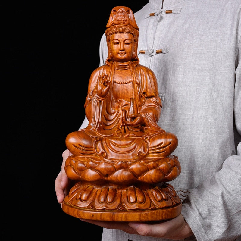 Rosewood Carving of Guanyin Buddha Statue