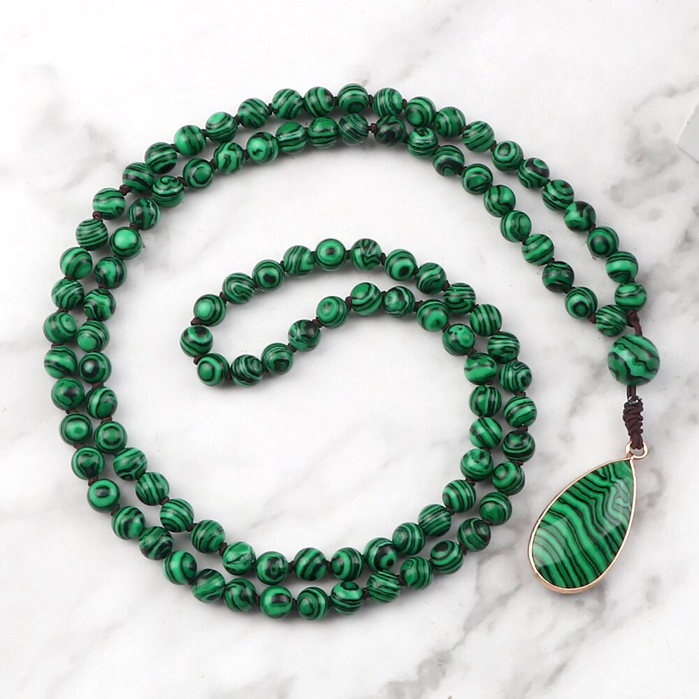 108 Prayer Bead Mala Handmade w/ Malachite Stone