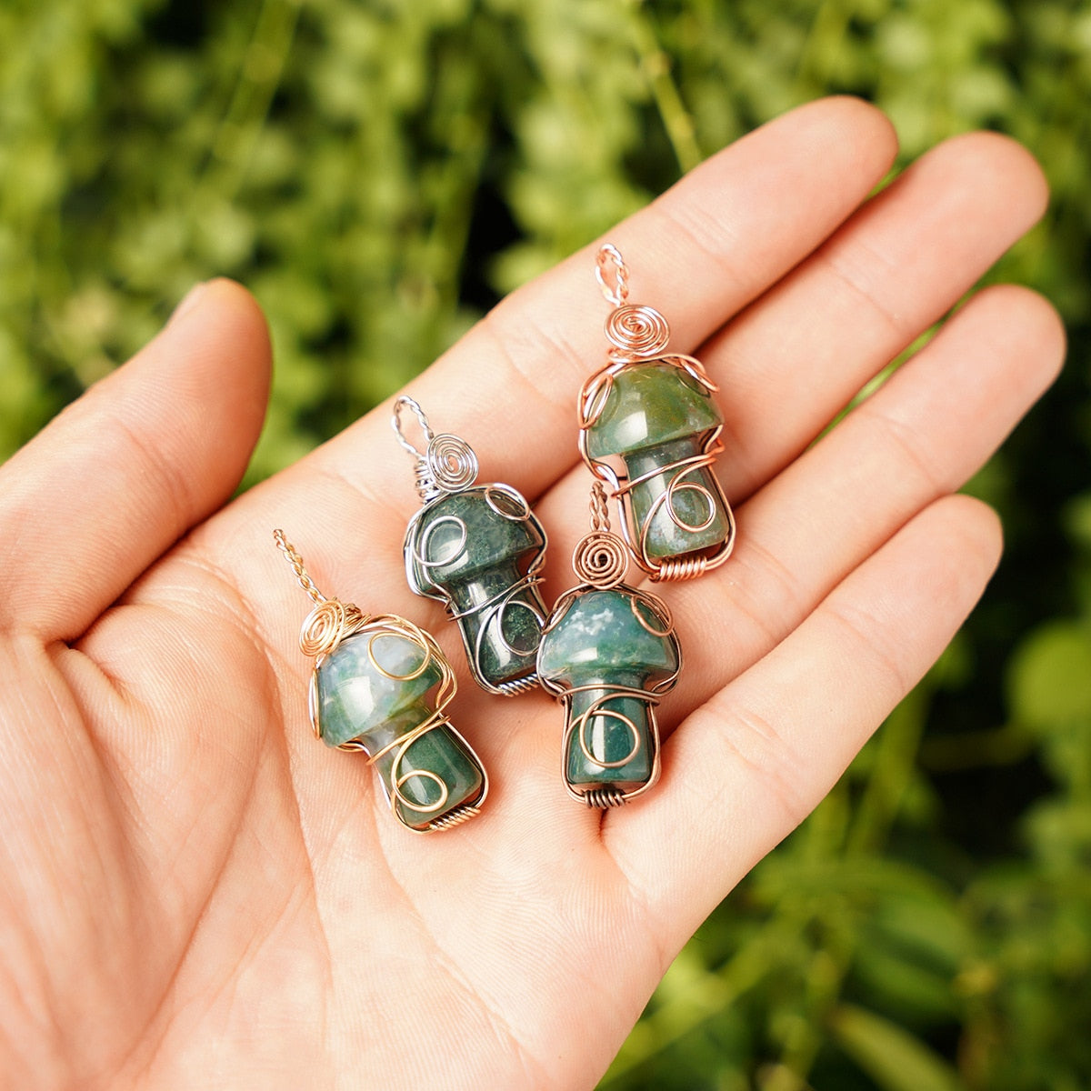 Handmade Wire Wrapped Mushroom Stone Necklace