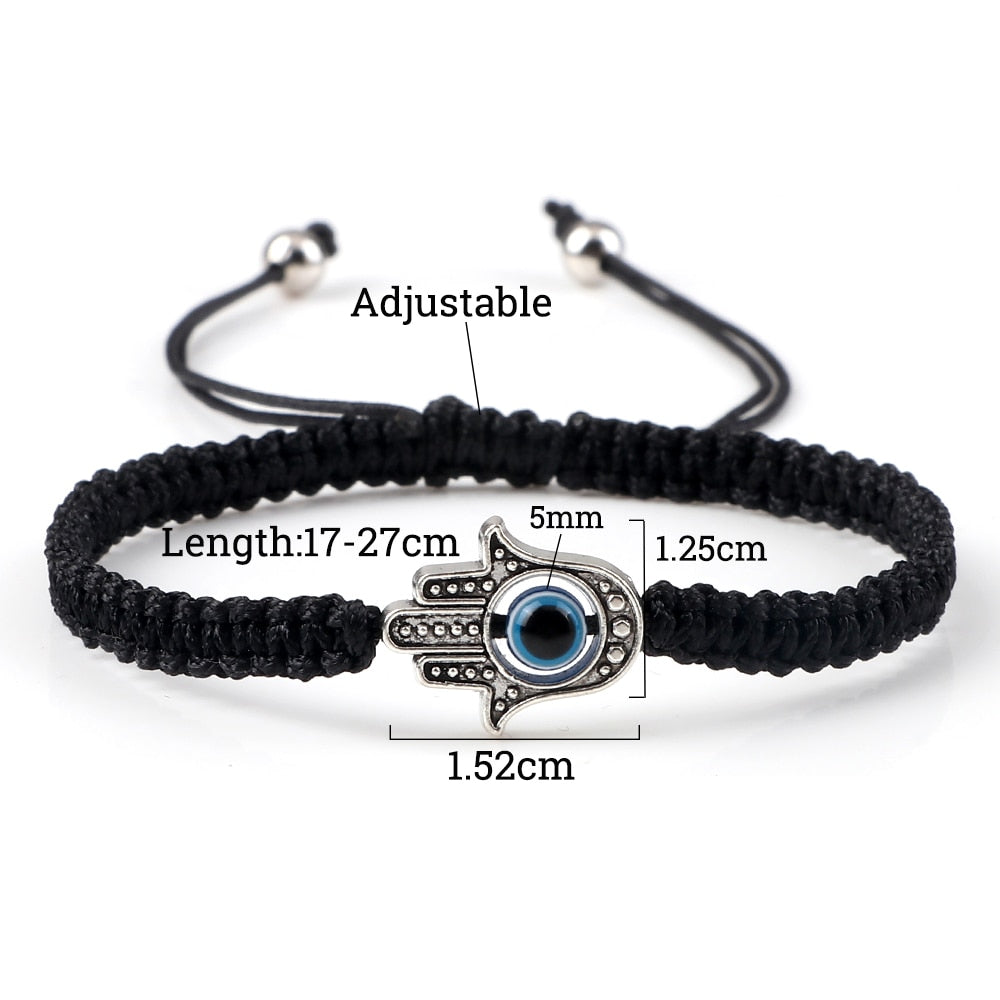 Hand of Fatima & Evil Eye Braided Bracelet for Luck & Protection