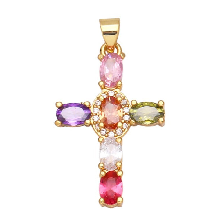 Natural Gemstone Cross Pendant