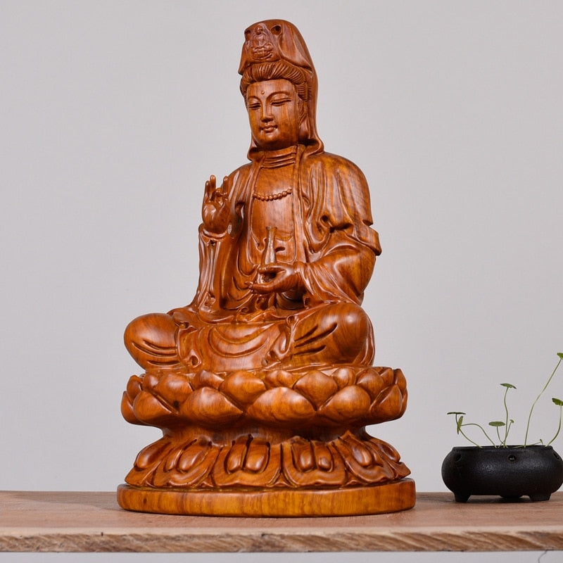 Rosewood Carving of Guanyin Buddha Statue